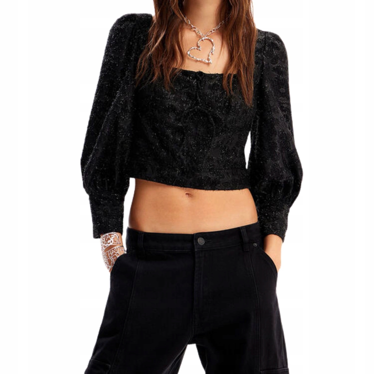 Dámská halenka Desigual krátká elegantní černá lesklá vel.