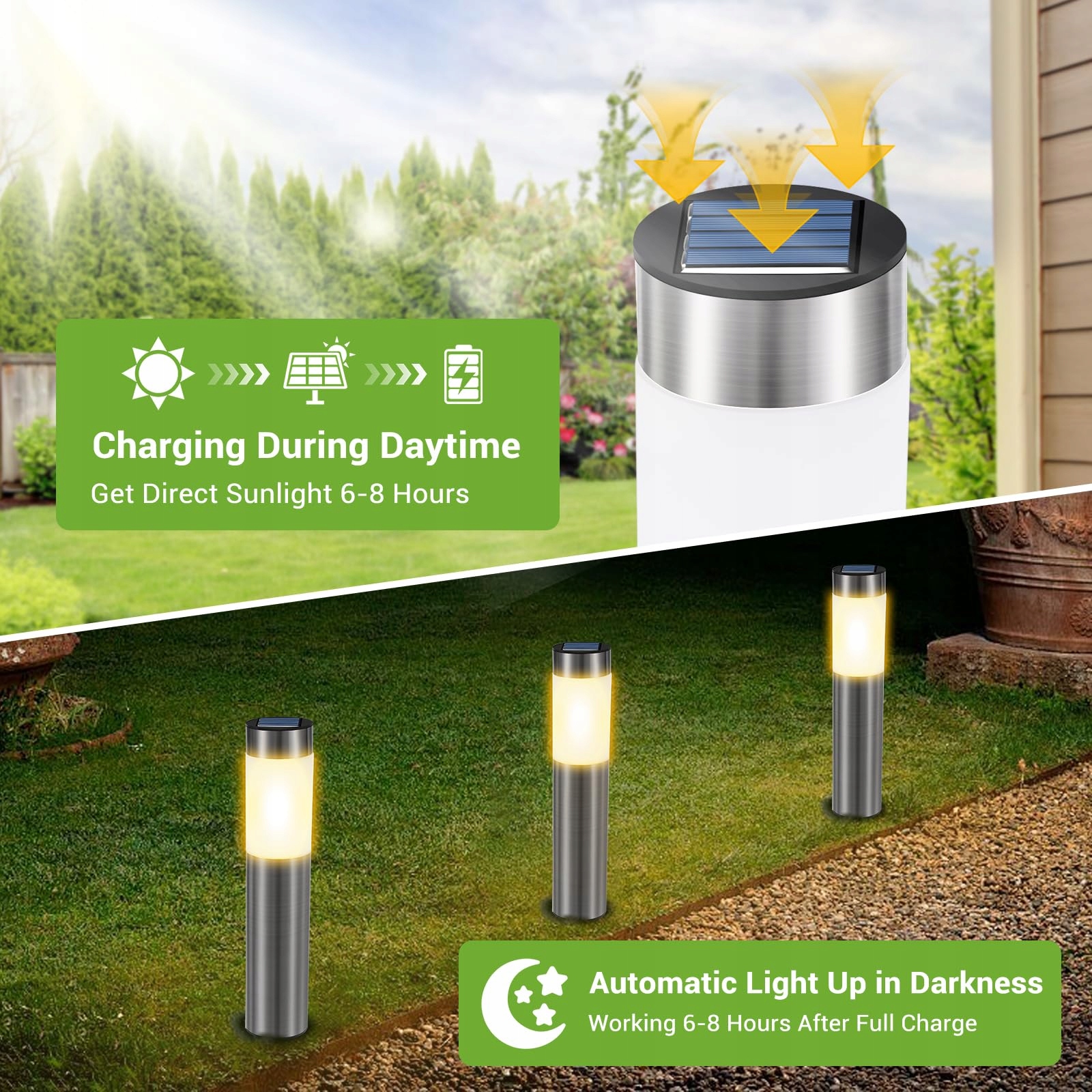 Heinstian Ciepłe białe lampy solarne na zewnątrz Stal Nierdzewna, 4 Sztuki — miniatura 2