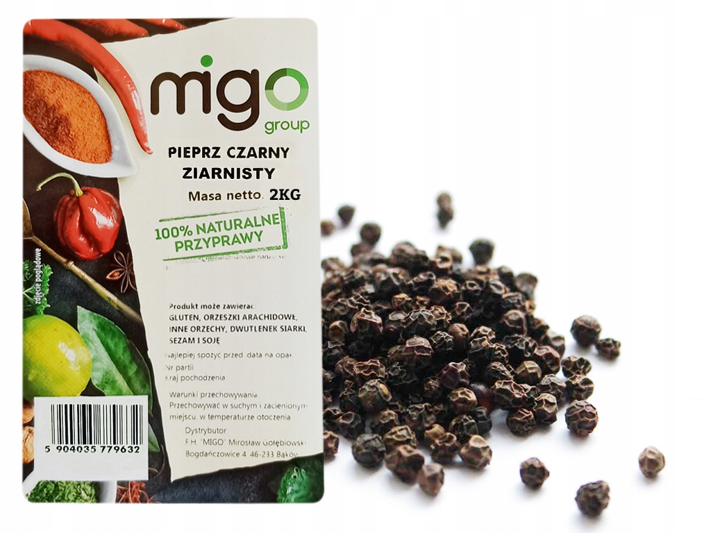 Levně Pepř Černý Zrno 2 kg MIGogroup