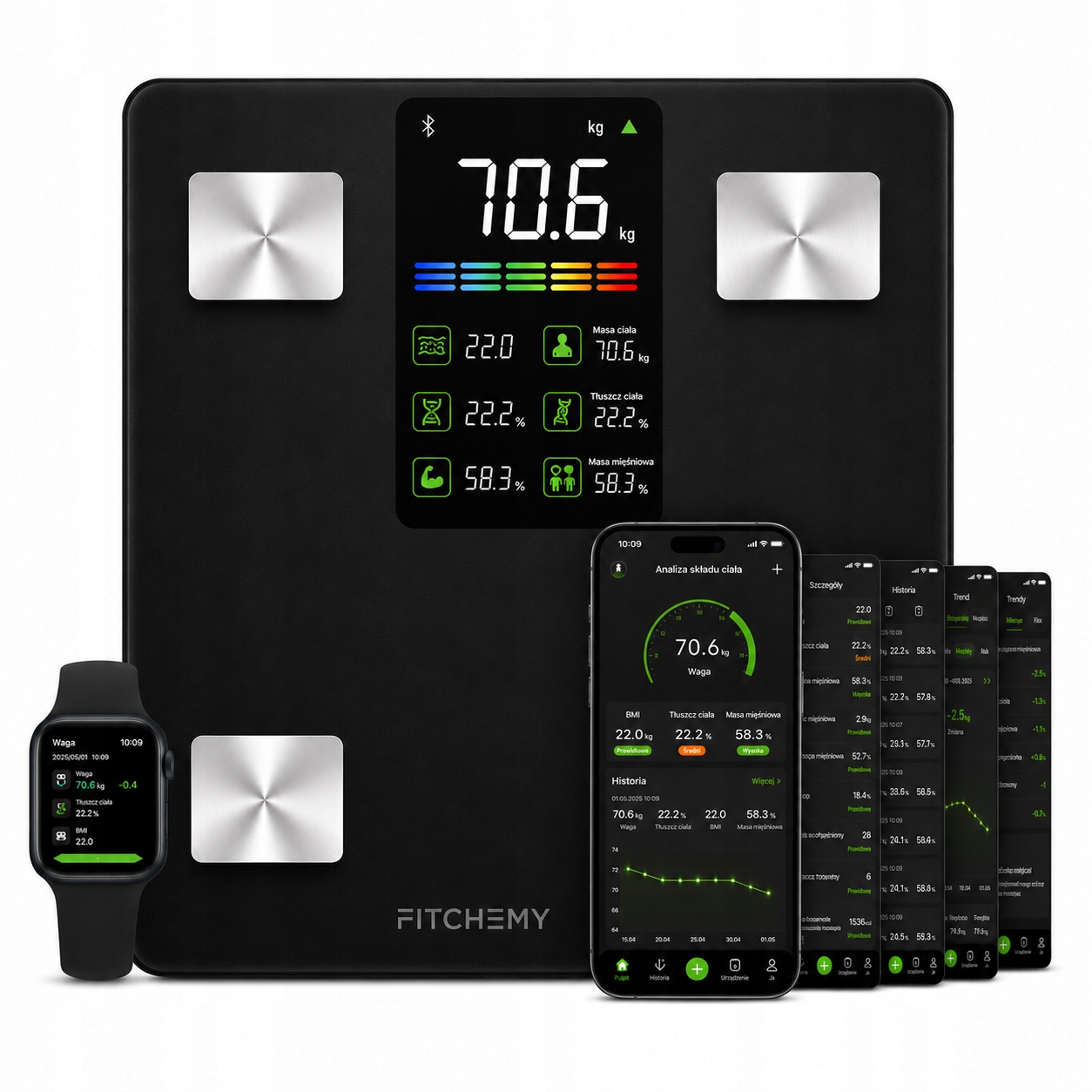 Waga Łazienkowa Analityczna Bluetooth Bmi 13 Parametrów Smart Pl Fitchemy