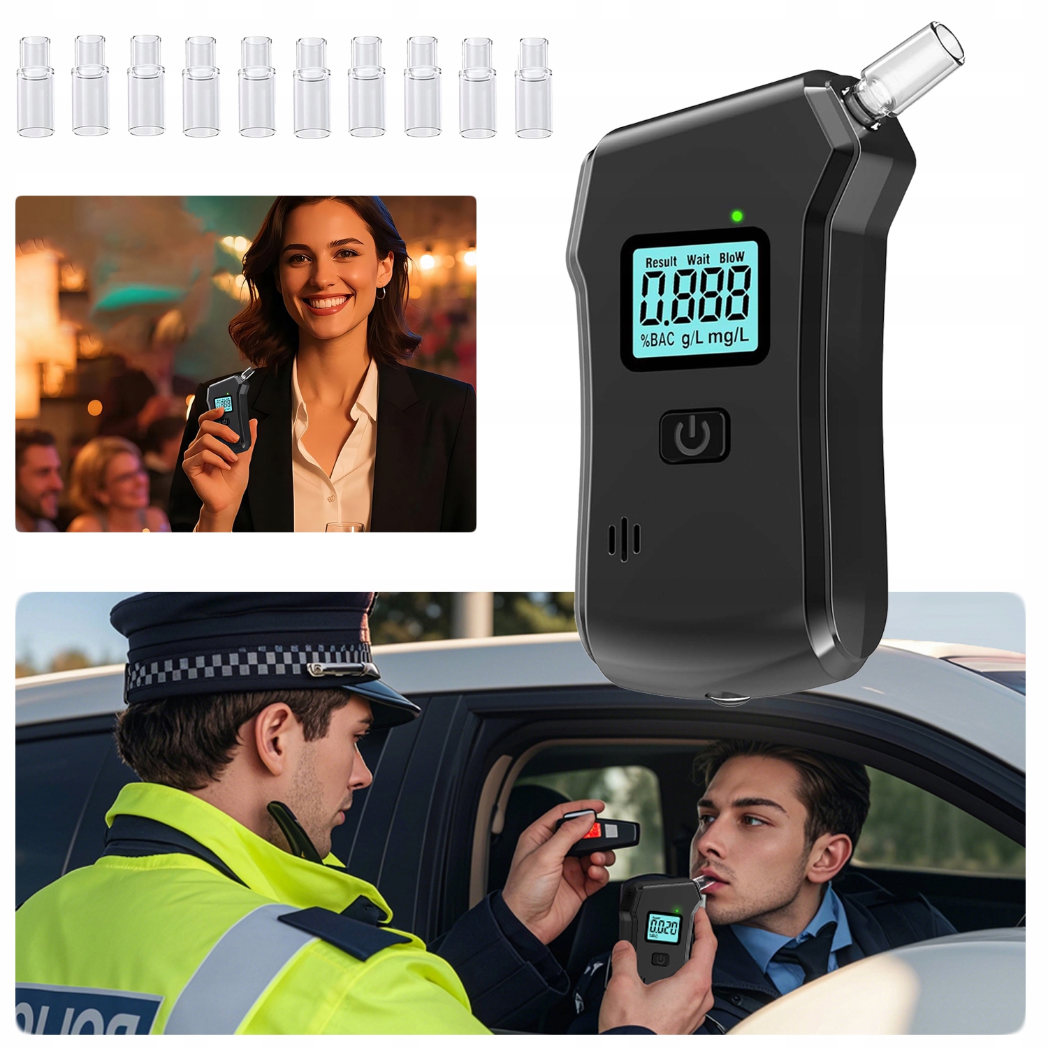 Profesionální Alkoholtester Pouzdro Kalibrace 10 Náustků Přesnost Jako Policejní