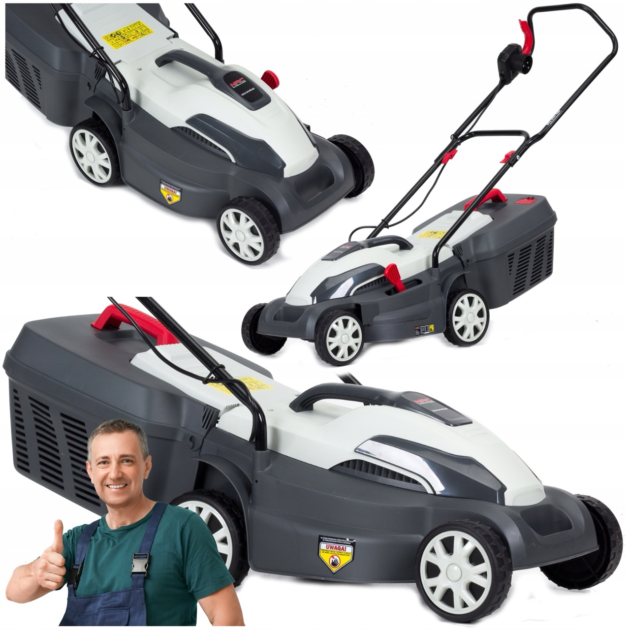 Ľahká Elektrická Kosačka Nac Kôš 35 L 34 CM 1400 W Vyhadzovanie Zadného Koša