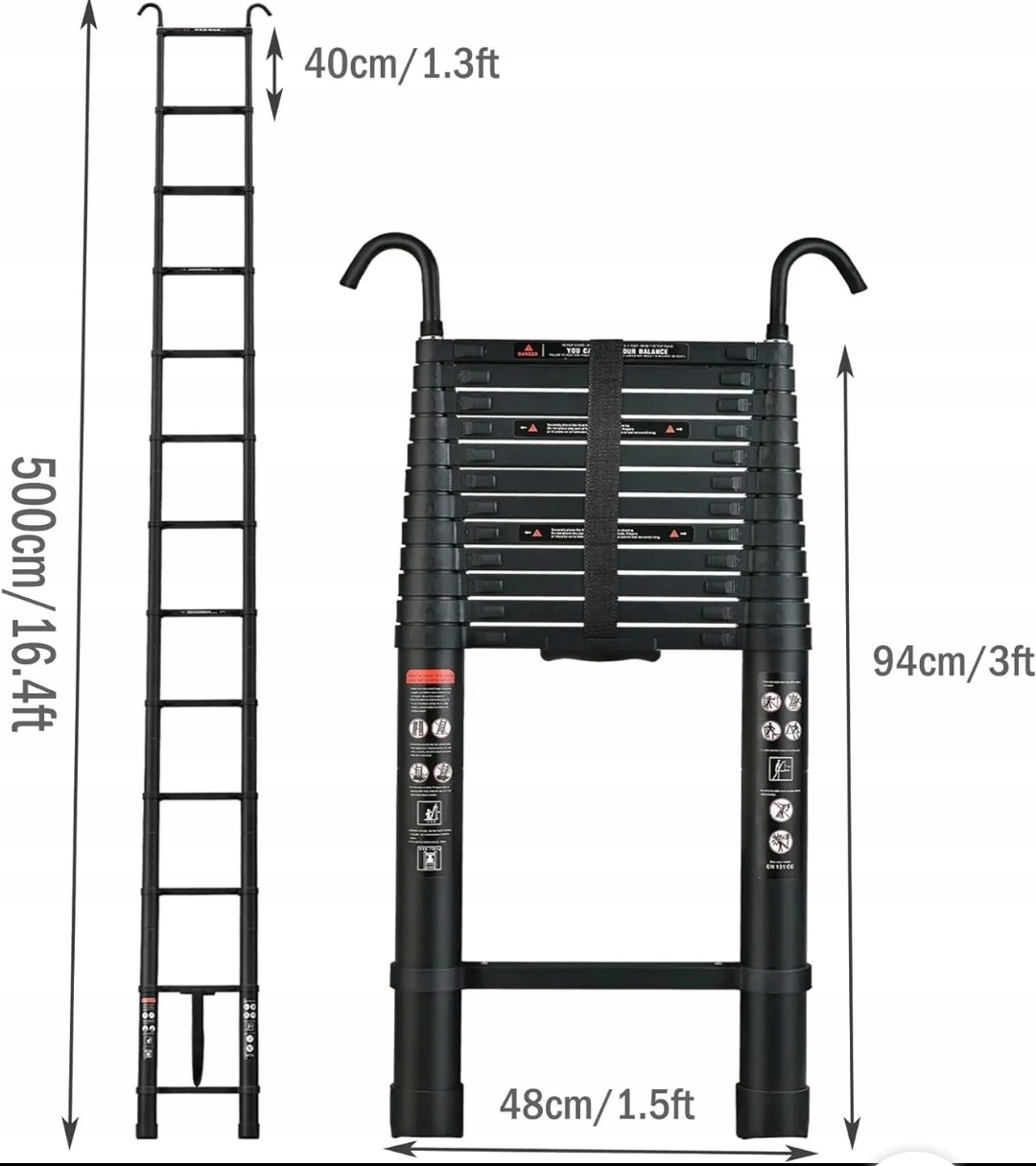 teleskopická prídavná rebríková tyč 6,5 m, pracovné háky zdarma