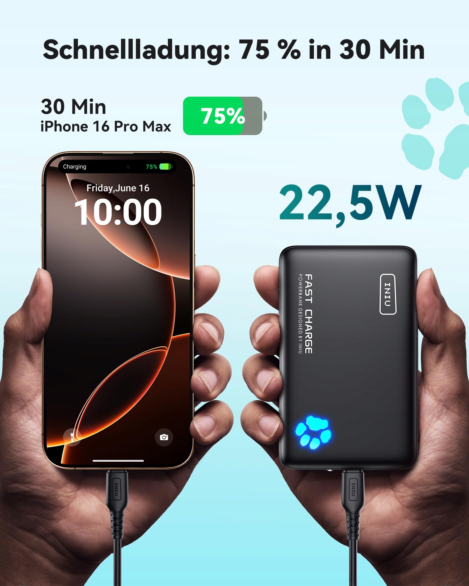 INIU Power Bank 10000mAh USB C PD3.0 for iPhone Samsung iPad — miniatura 3