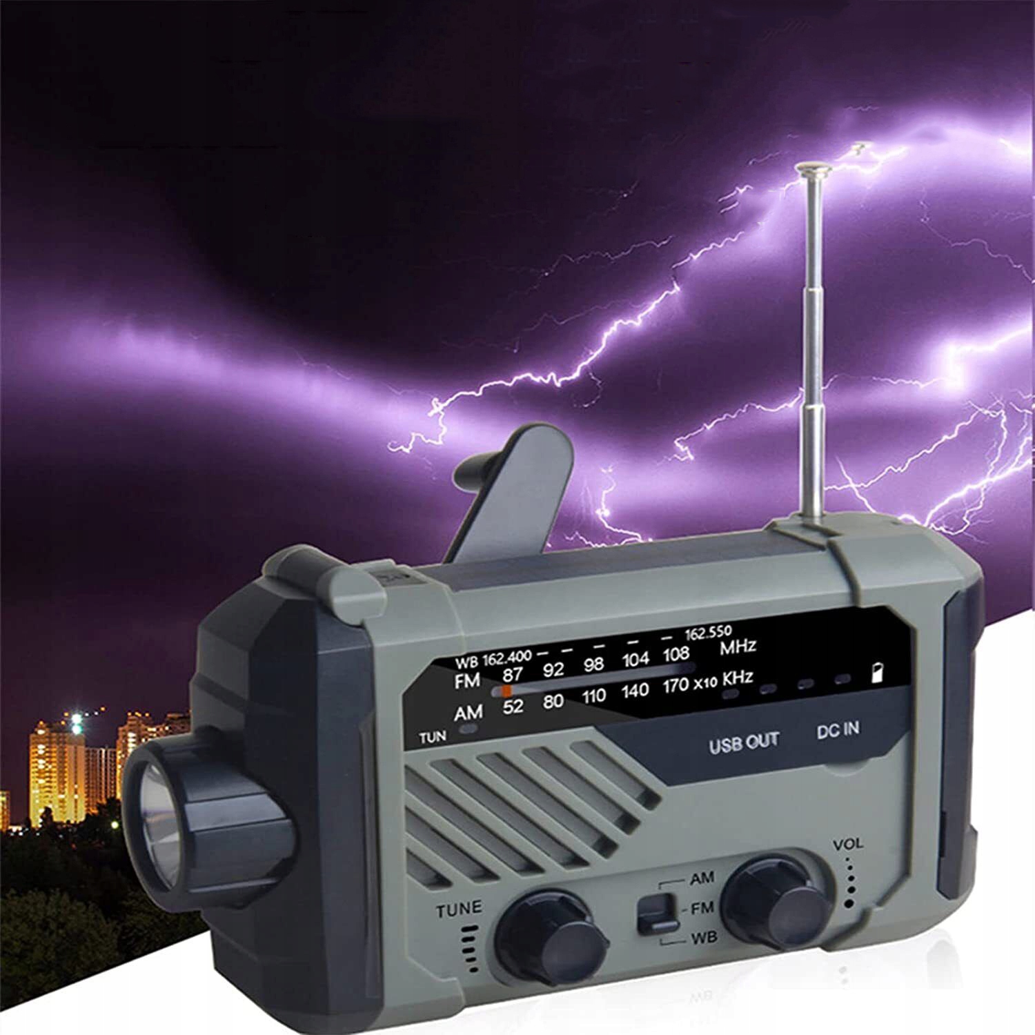 PRZENOŚNE RADIO NA KORBKĘ Z BATERIĄ SOLARNE 2000MAH, RADIO AWARYJNE Z AM FM Stan opakowania oryginalne