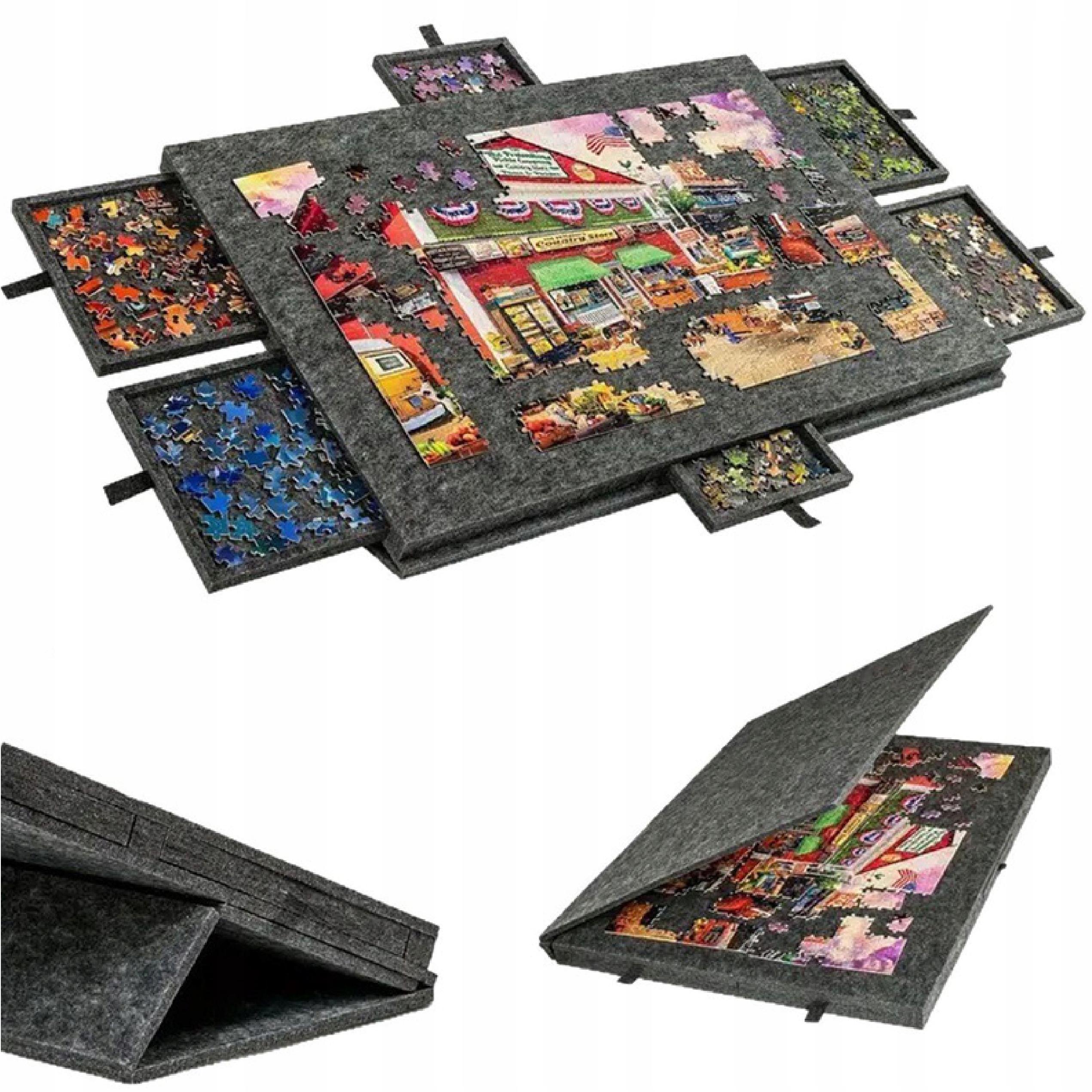 Obrovská plstěná podložka na puzzle Uzamykatelný stolek se 6 zásuvkami, organizér 77x54 cm