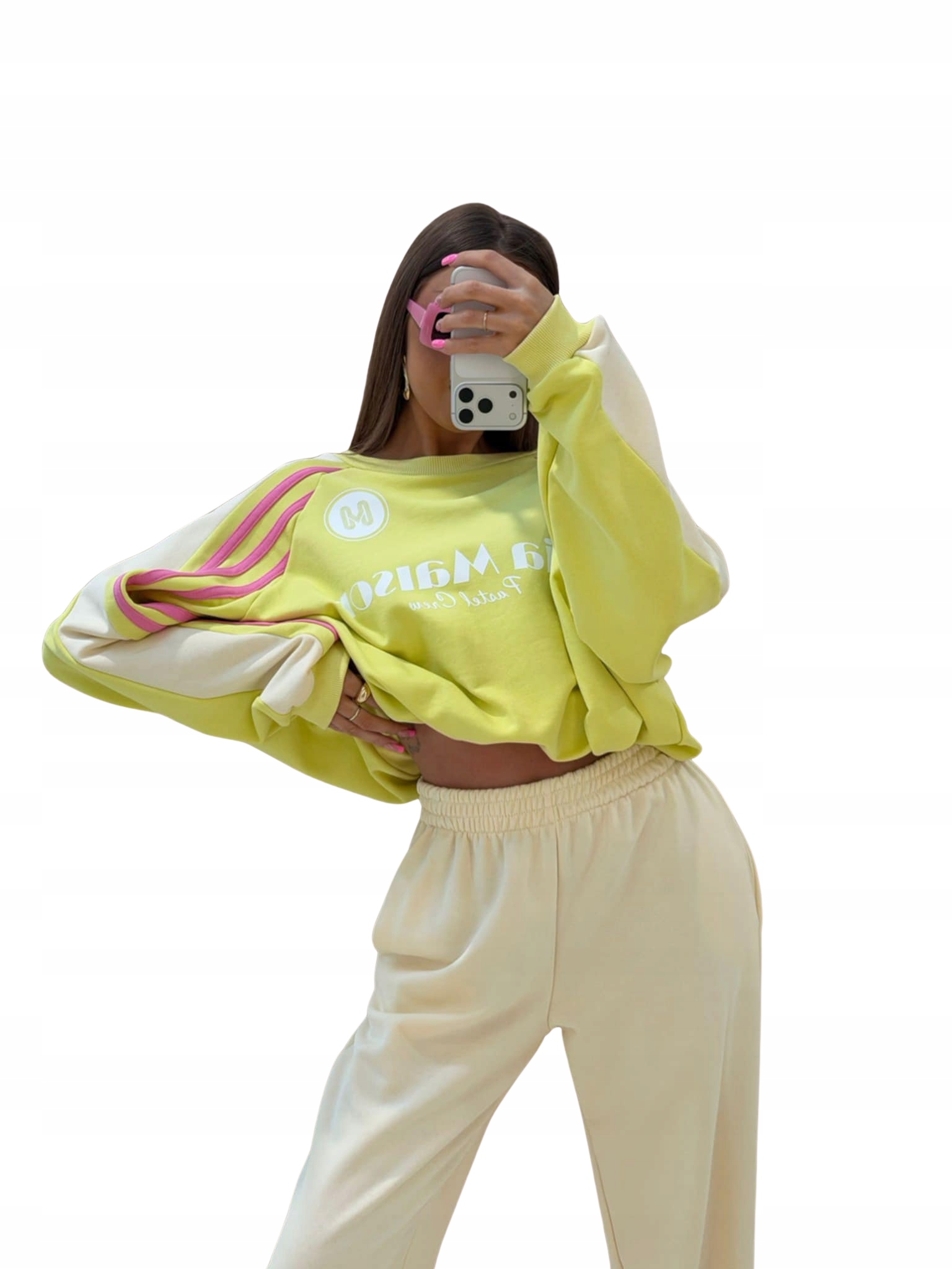 Teplákovka dámský oversize komplet Mia Maison Pastel Crew limetka-kokos