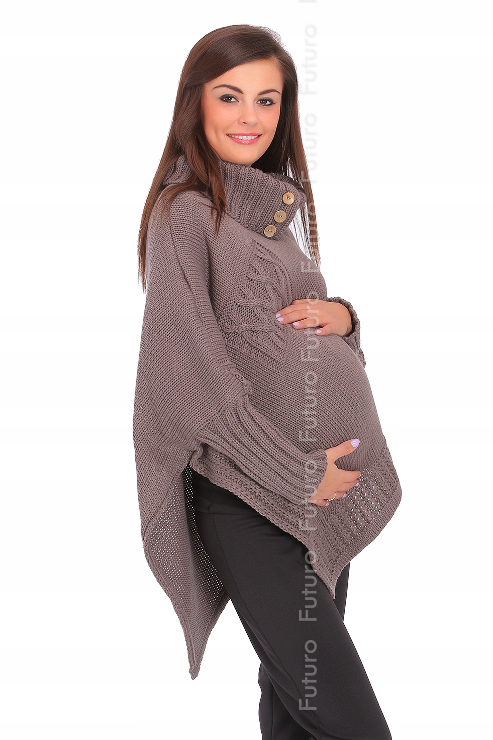 CIEPŁA NARZUTKA CIĄŻOWA PONCZO SWETER GOLF FAS09