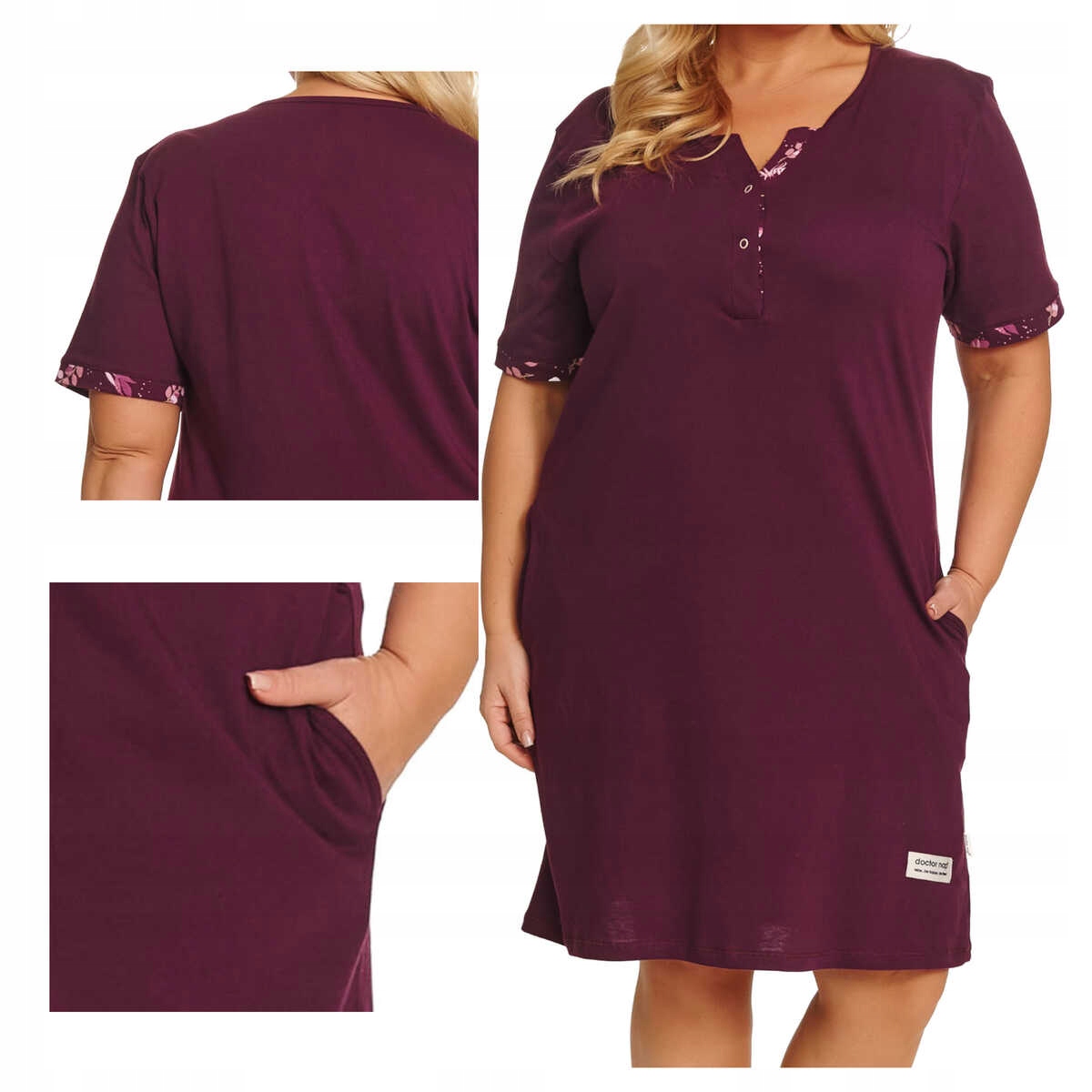 Doctornap Košile noční bavlněná s krátkým rukávem Tb 7472 burgundská plus 3XL