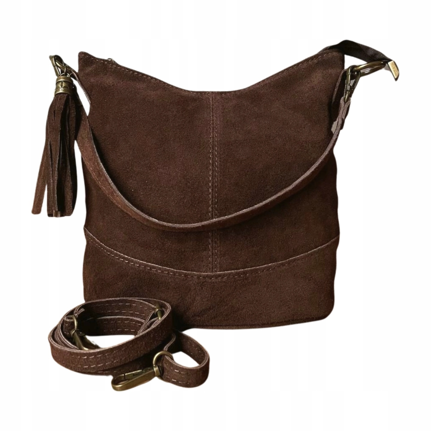 Czekoladowa Torebka Zamszowa Brązowa Listonoszka zamsz Skóra Vera Pelle