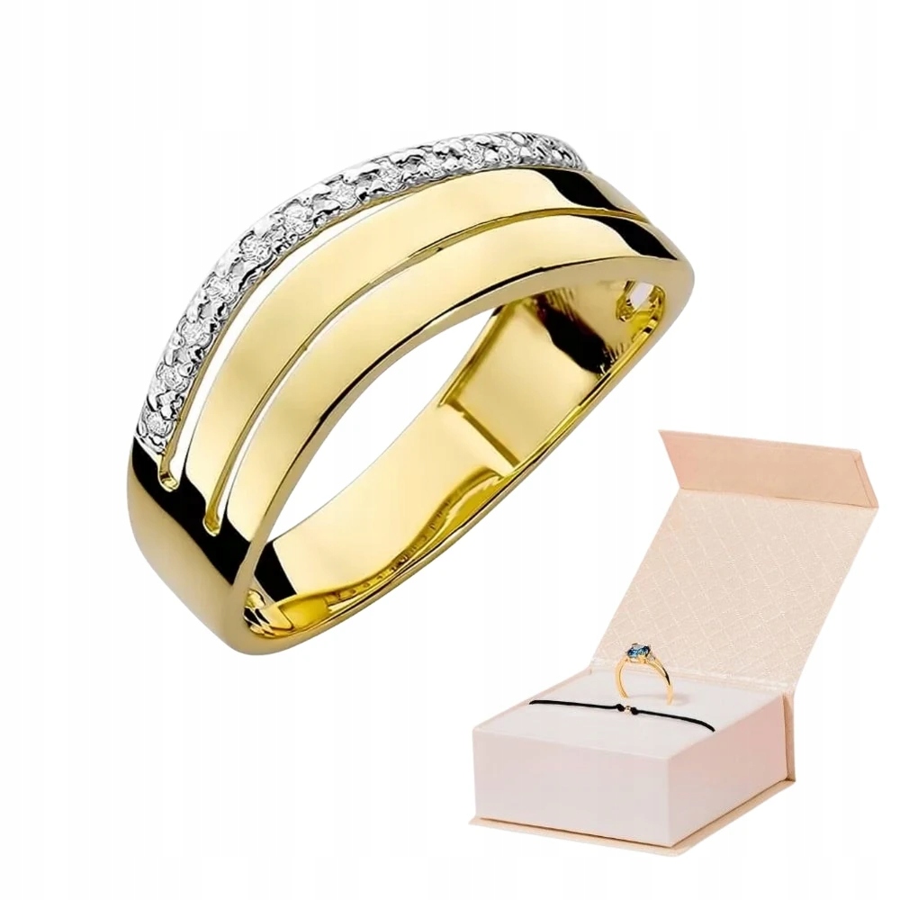 Prstýnek Prsten 585 S Diamanty, Široký, Masivní Zlatý Náramek