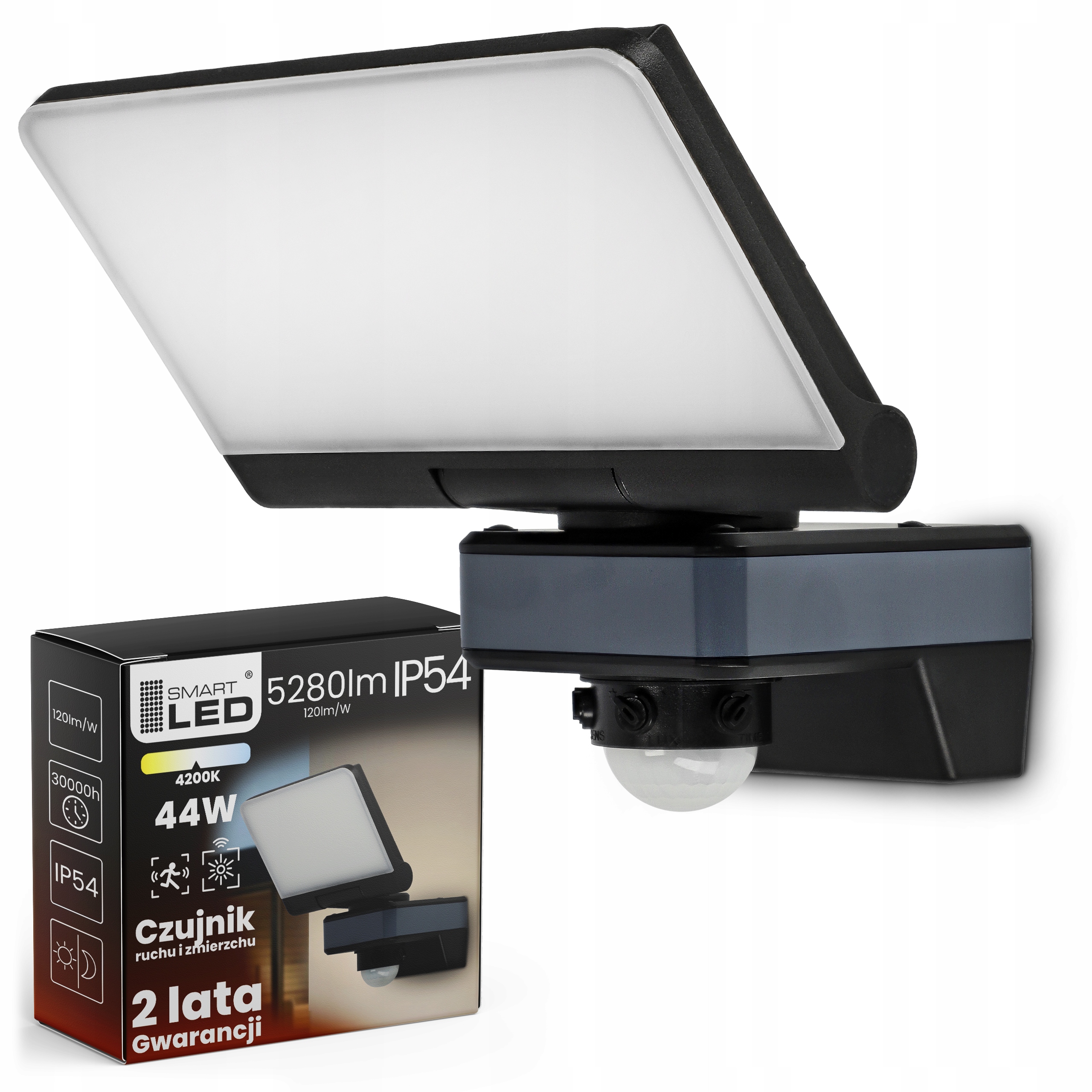 Venkovní nástěnné svítidlo 44W, fasádní lampa na zahradu s pohybovým senzorem