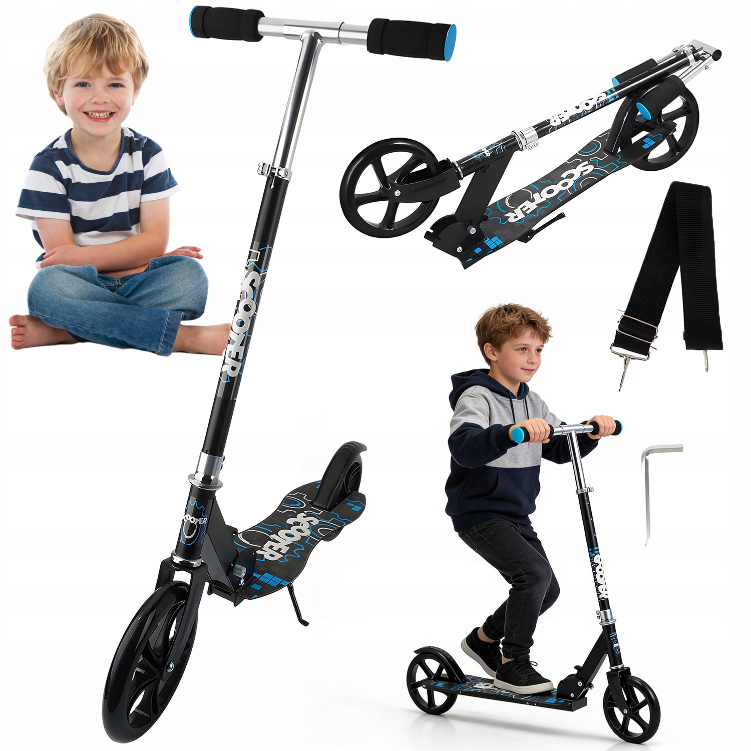 Hulajnoga Dla Chłopiec Czarny Składana Lekka