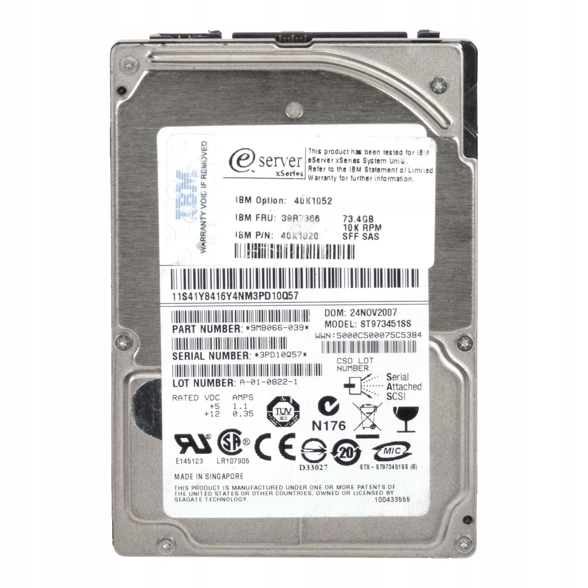 Ibm 39R7366 40K1020 73GB 10K 8MB Sas 2.5'' ST973451SS