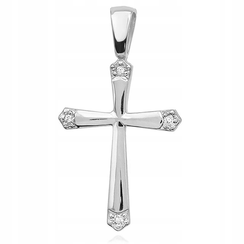 Zlatý Kříž pr. 585 14k Jednoduchý s Brilianty 0,02ct Krabička