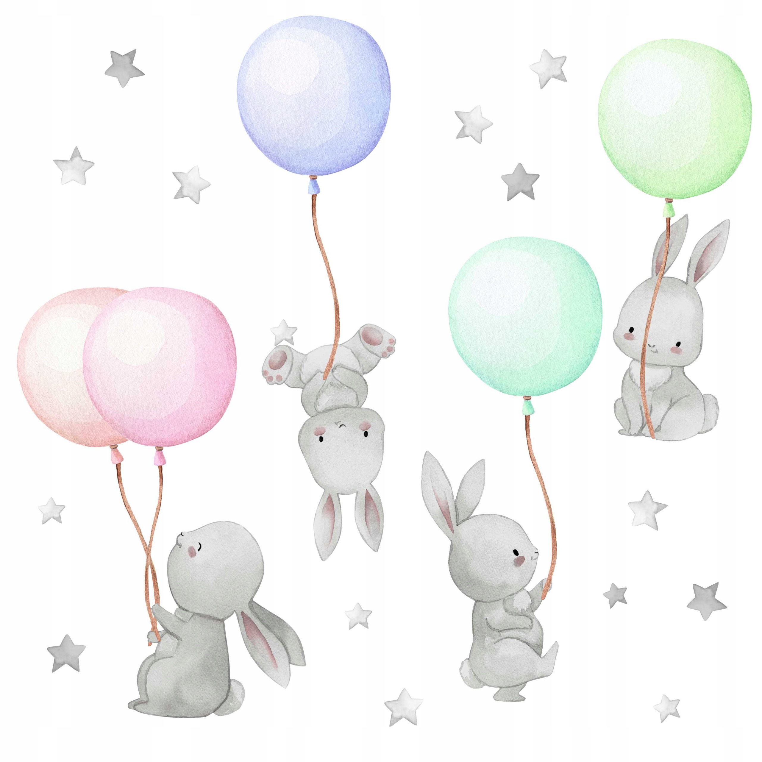 

Duże Naklejki na ścianę szare króliki z balonami