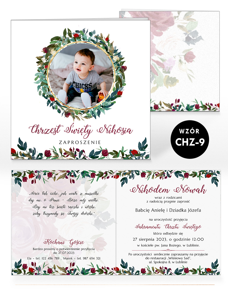 Zaproszenia na Chrzest+Zdjęcie+Personalizacja 3szt Kolor dominujący wielokolorowy