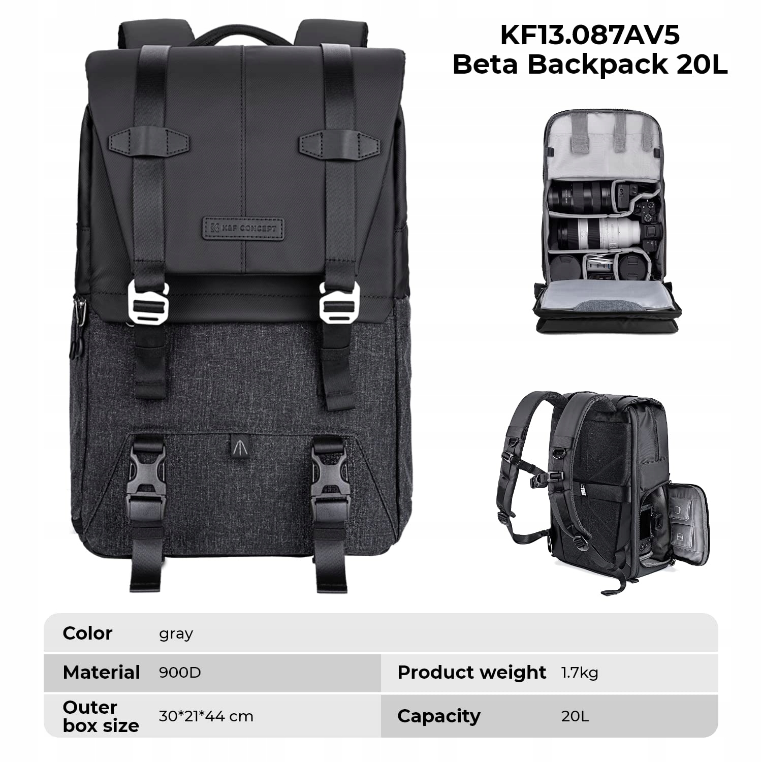K&F CONCEPT Plecak Na Aparat Z Przegrodą Na Laptop 15-15,6 Cal — miniatura 8