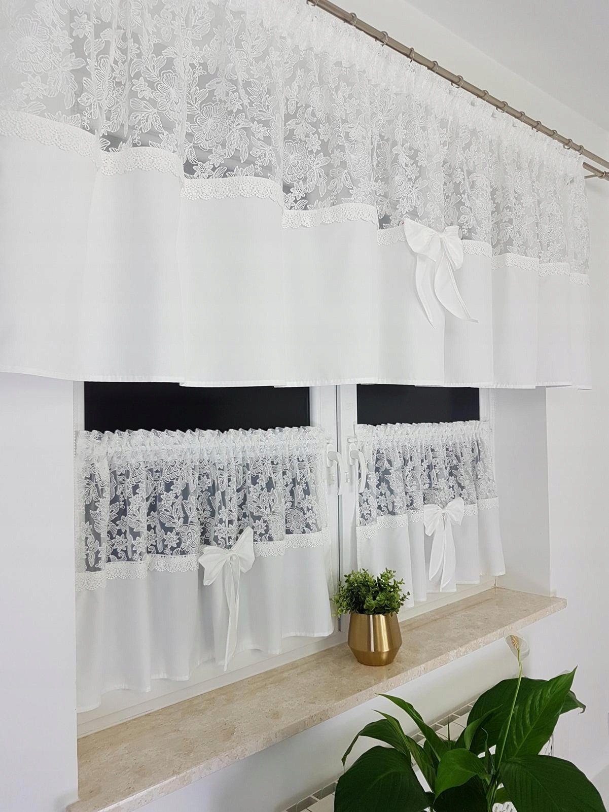 Firana Do Kuchni Zazdrostki Firanka Haft Biała Komplet Na Taśmie Do Kuchni