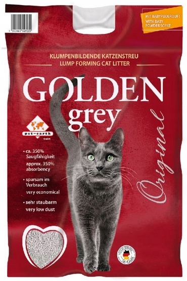 Levně Výkonný bentonitové stelivo s vůní pudru pro miminka – Golden Grey 14 kg