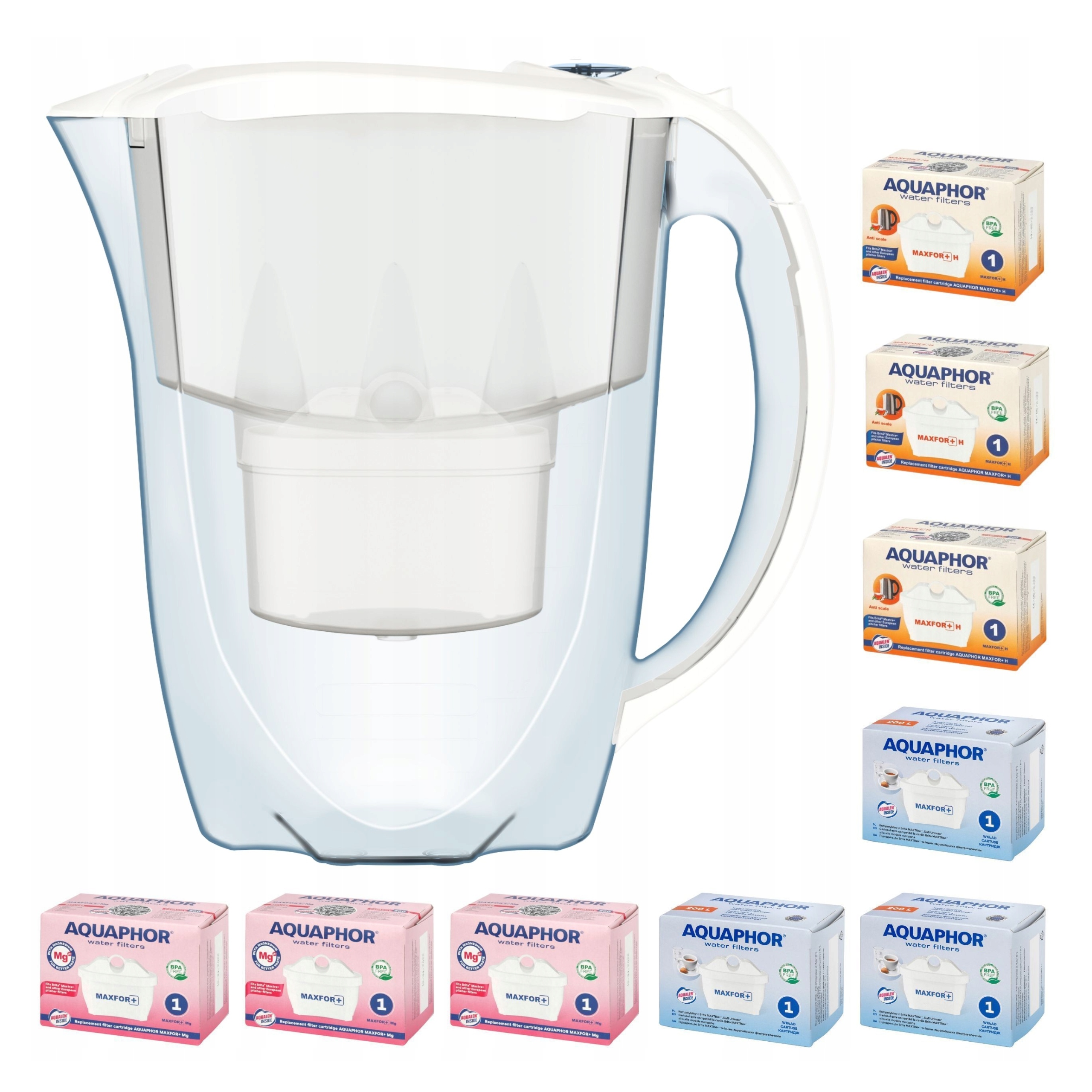 Filtrační konvice Aquaphor Amethyst 2,8 l s 9 vložkami, bílá