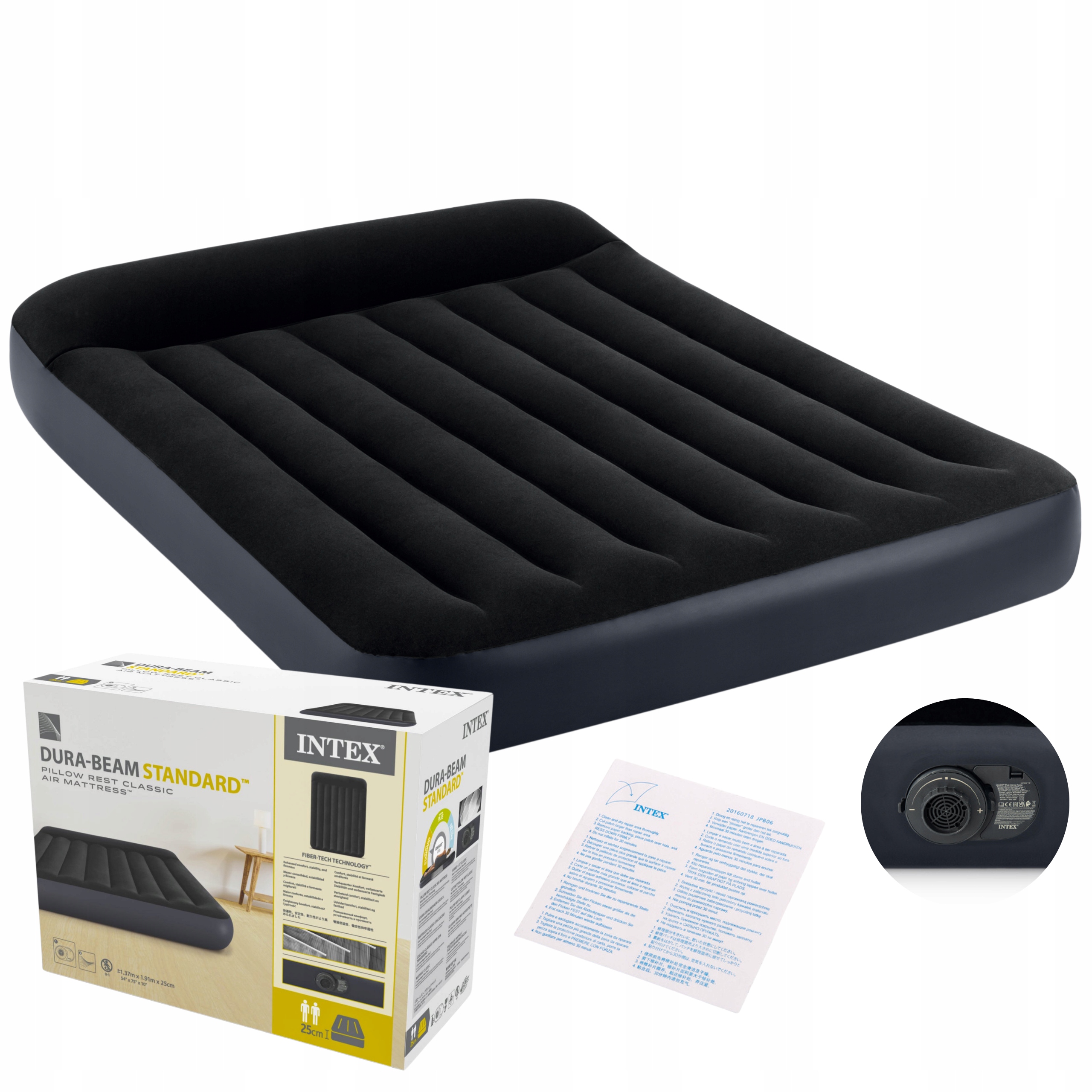 Materac Dmuchany Welurowy Dwuosobowy Łóżko 191x137x25 Intex 64148ND New2026