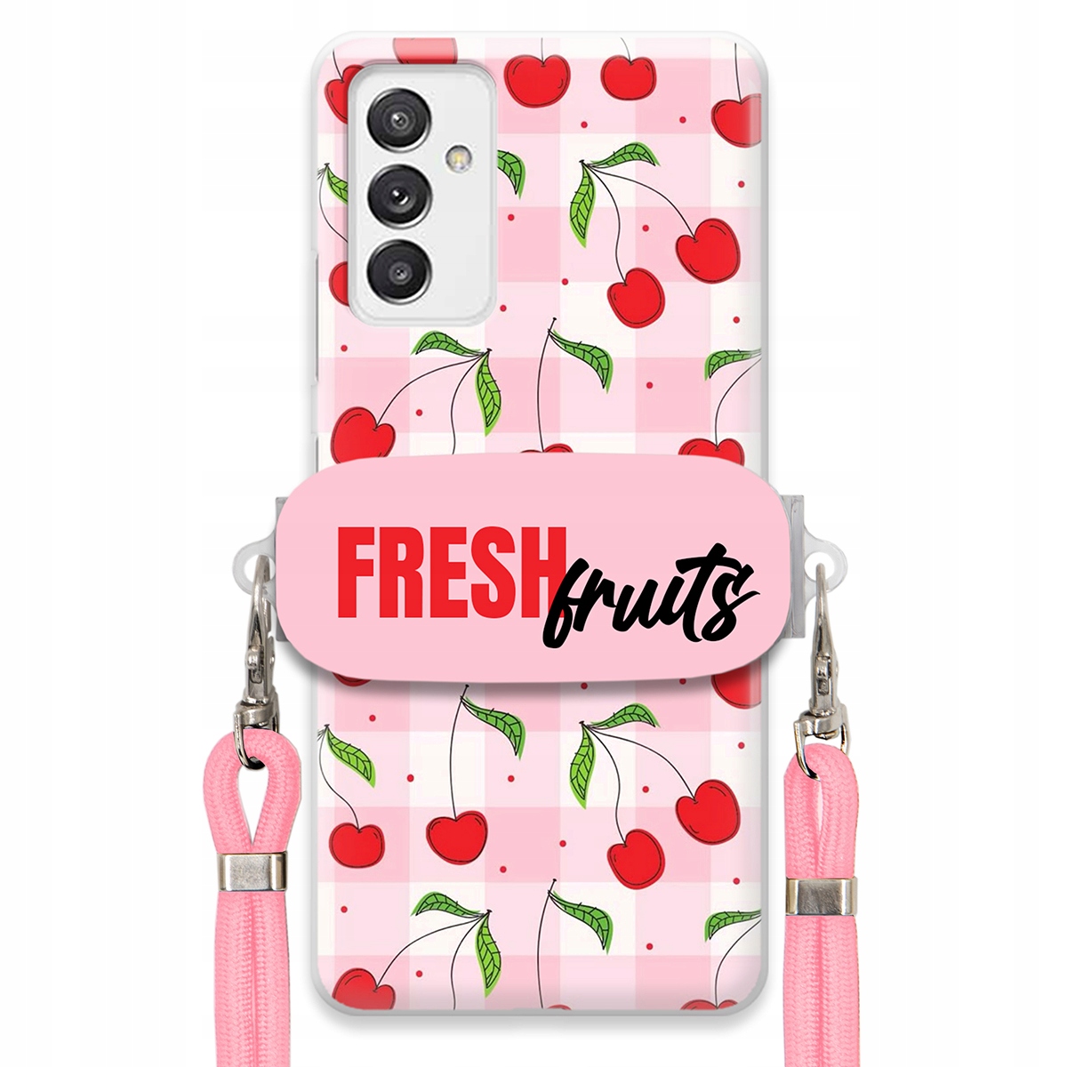 Pouzdro pro Samsung A82 5G Case Držák Šňůrka Růžová Fresh Fruits Mřížka