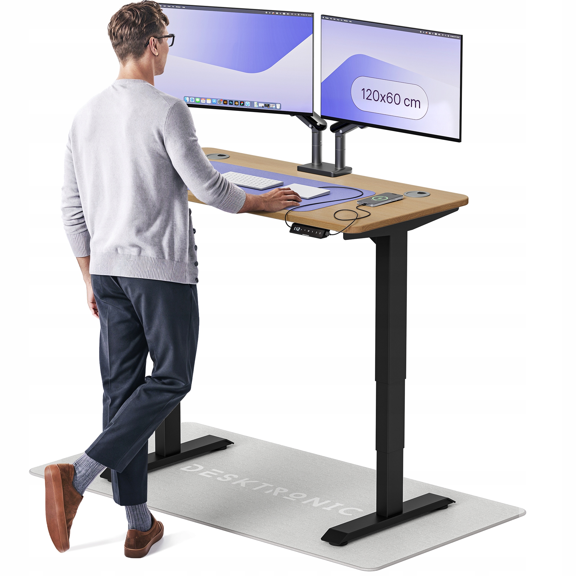Biurko z elektryczną regulacją wysokości HomePro 120x60 cm Dąb/Czarny
