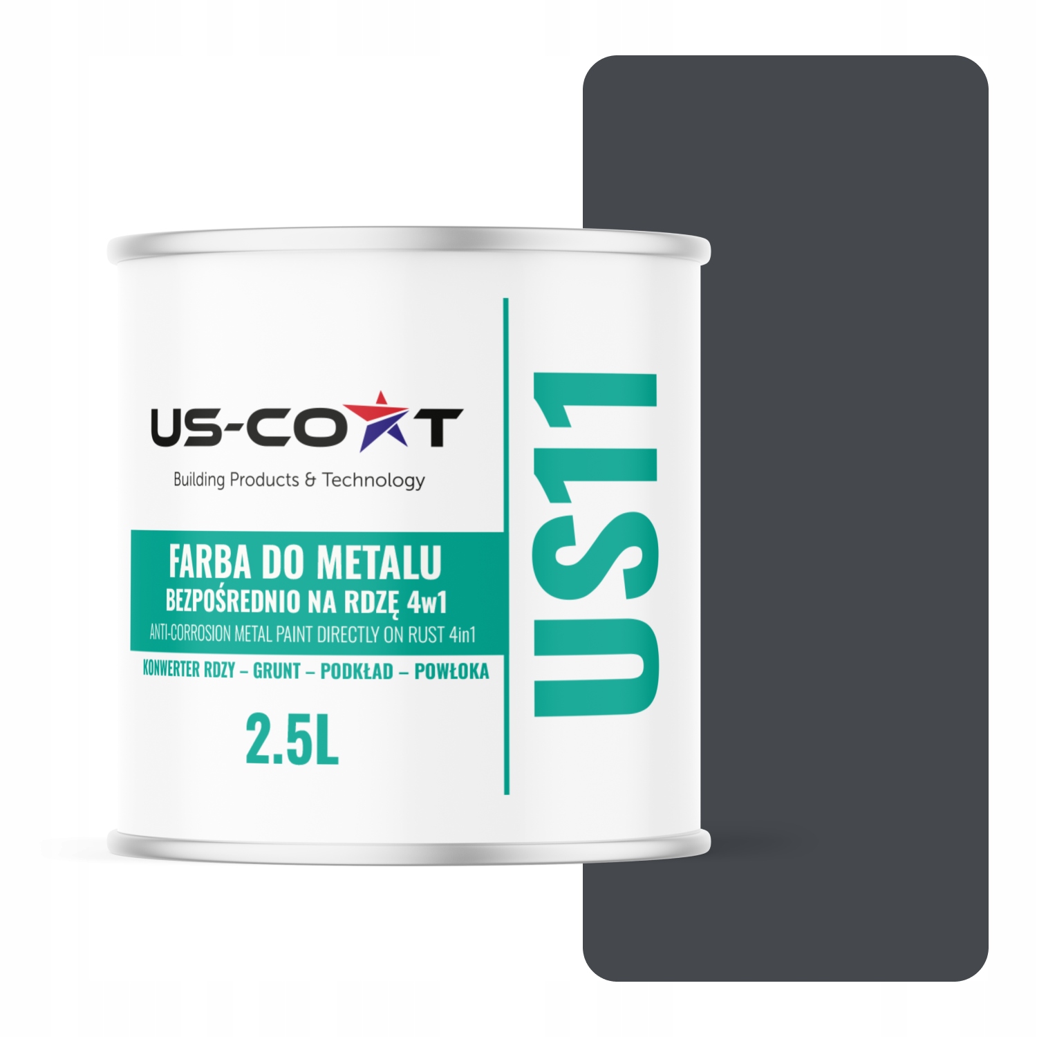 Farba Do Metalu Na Rdzę Blachę Ocynk Stal 4w1 Grafit Ral 7024 Półmat 2,5L