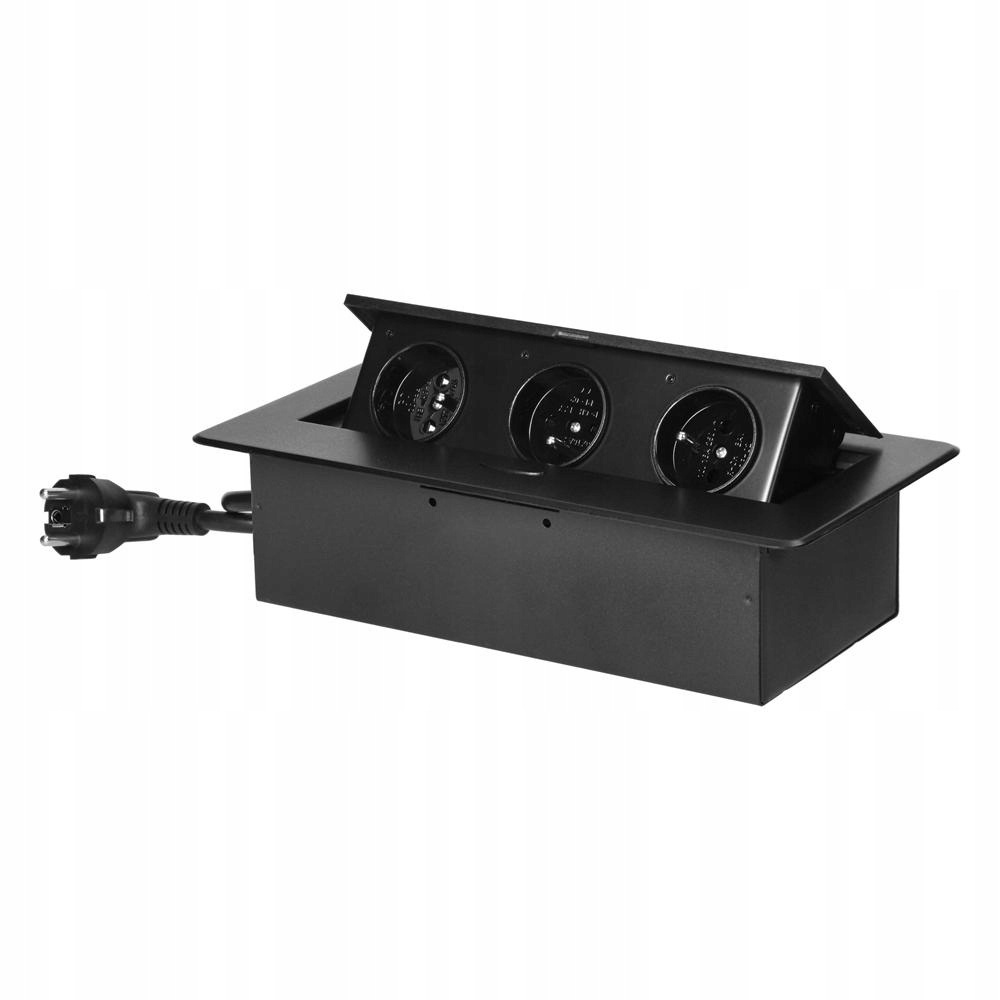 Zapuštěná nábytková zásuvka s kabelem 1,5 m 3x2P+Z, černá