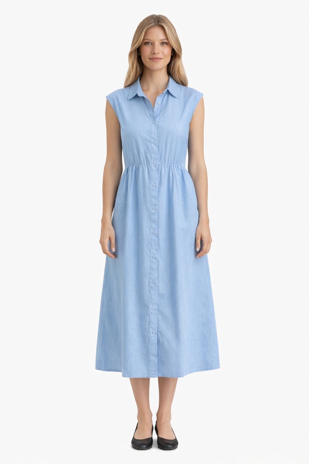 Modré Šaty S Klasickým Límcem L I4A