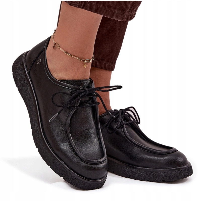 Dámské Polobotky Přírodní Kůže Šněrování Maciejka K7189-01 Černé 38