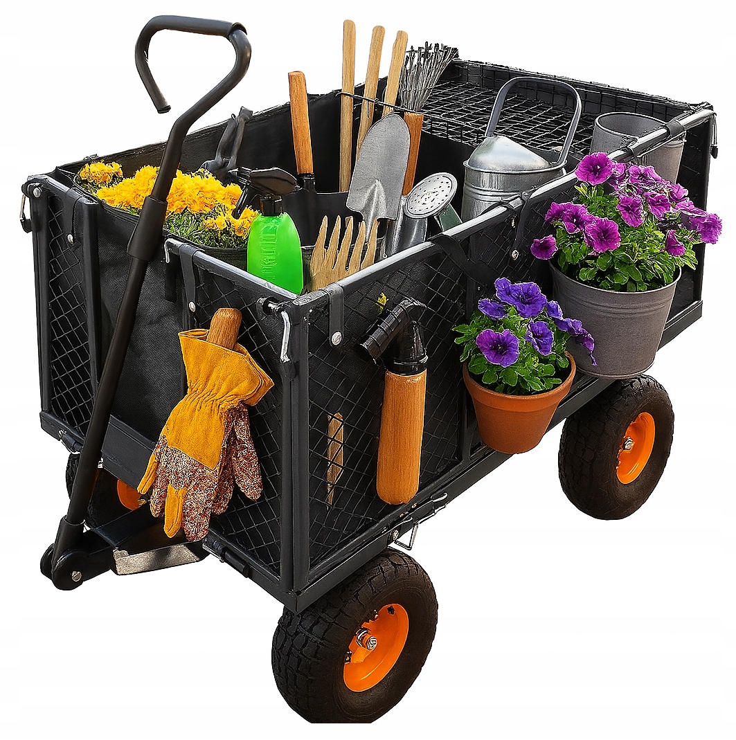 WÓZEK OGRODOWY Transportowy Przyczepka Duży 220L 350kg Burty 41cm + GRATIS