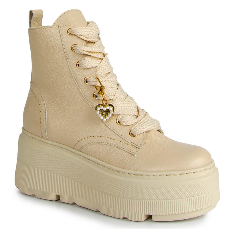 Chebello 4540 Béžové Kožené Kotníkové Boty S Ozdobou 39