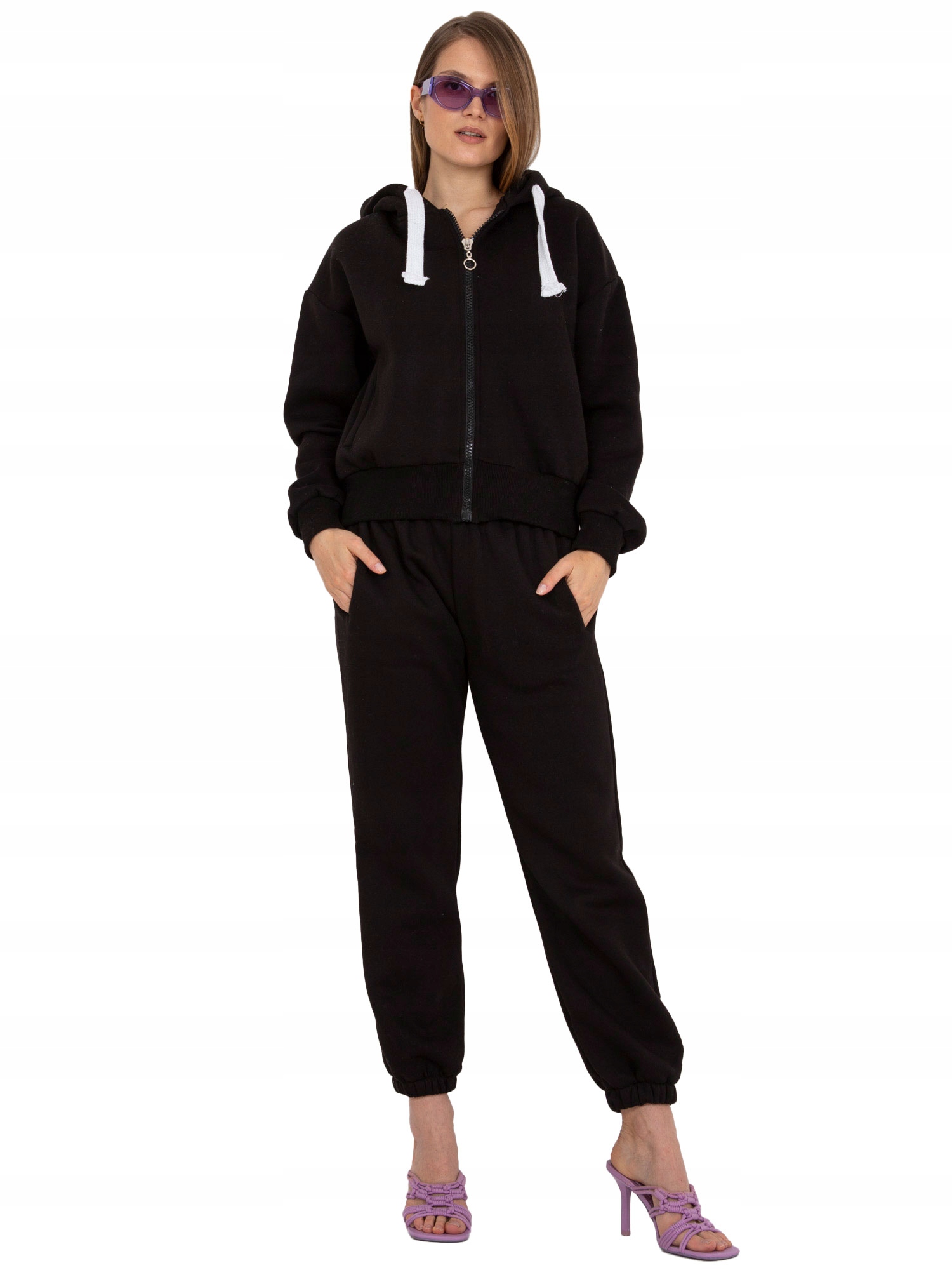 Dresowy Komplet basic damski Bluza kaptur Spodnie