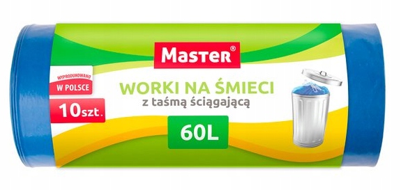 

Worki na Śmieci Hd 60L 10szt. z Taśmą Nieb.Master