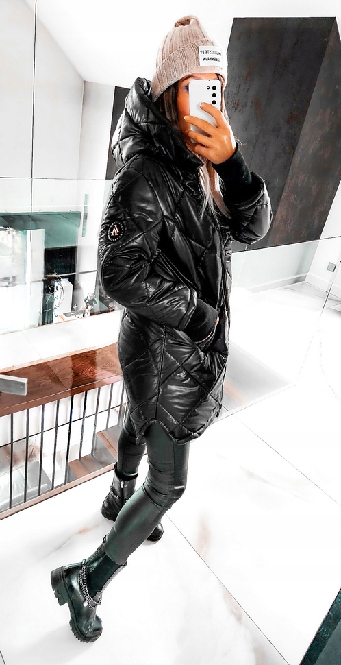 KURTKA DAMSKA PŁASZCZ PIKOWANA DŁUGA ASYMETRYCZNA 46 Wypełnienie syntetyczne