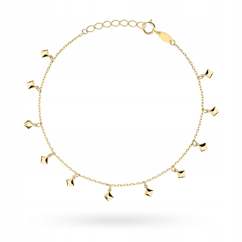 Zlatý náramek 585 s visícími cvočky 2.16 g Romb bez kamenů 19 Cm