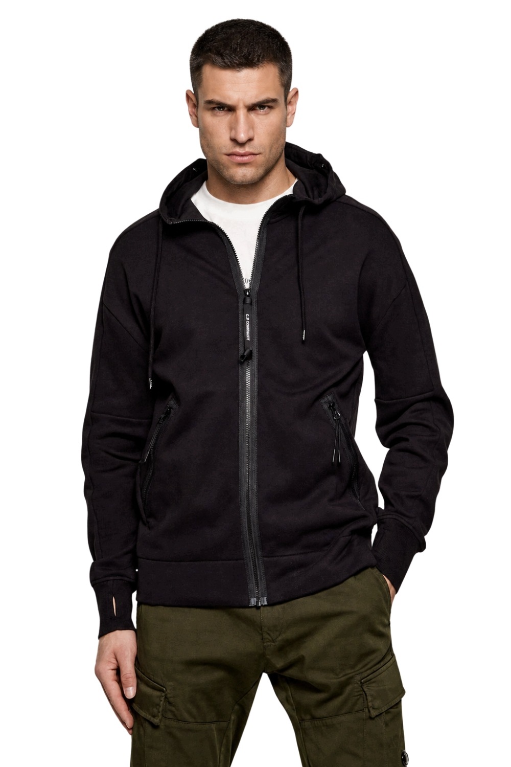 C.p. Company Czarna męska bawełniana bluza z kapturem Hooded Open L