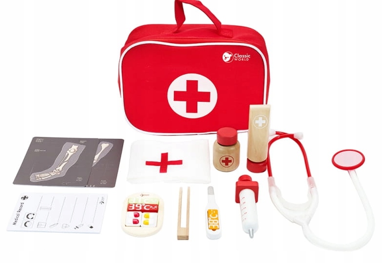 Drewniany Zestaw Małego Lekarza Walizka Akcesoria Classic World Akcesoria Marka Tooky Toy