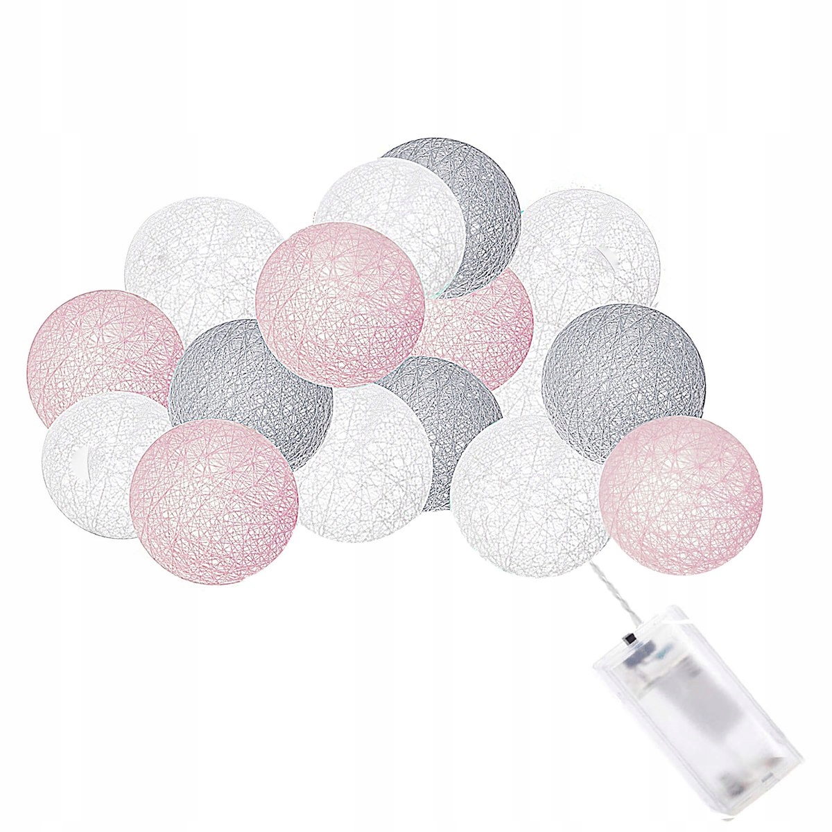 

Lampki Girlanda Cotton Balls Szary Róż Biel 10 Kul