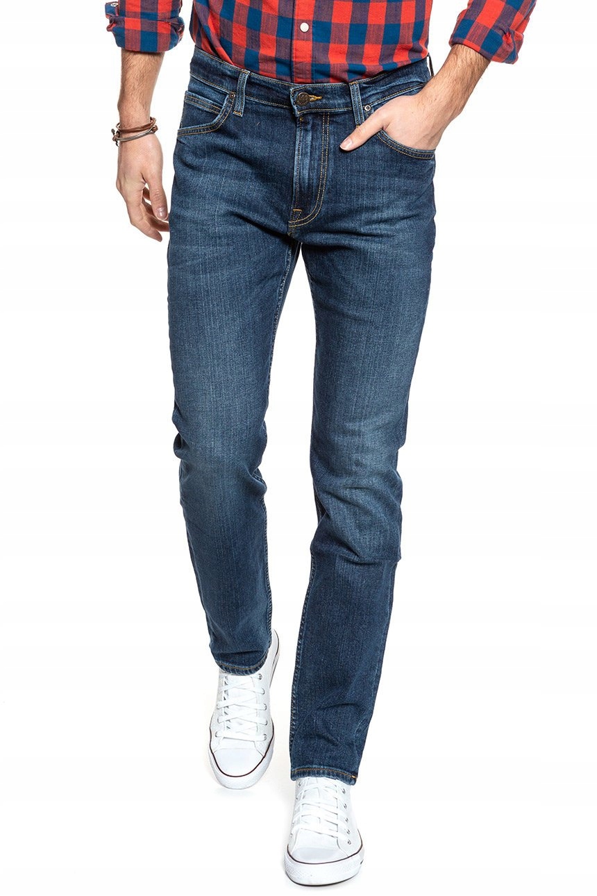 Męskie spodnie jeansowe dopasowane Lee RIDER W42 L34 Kolor niebieski