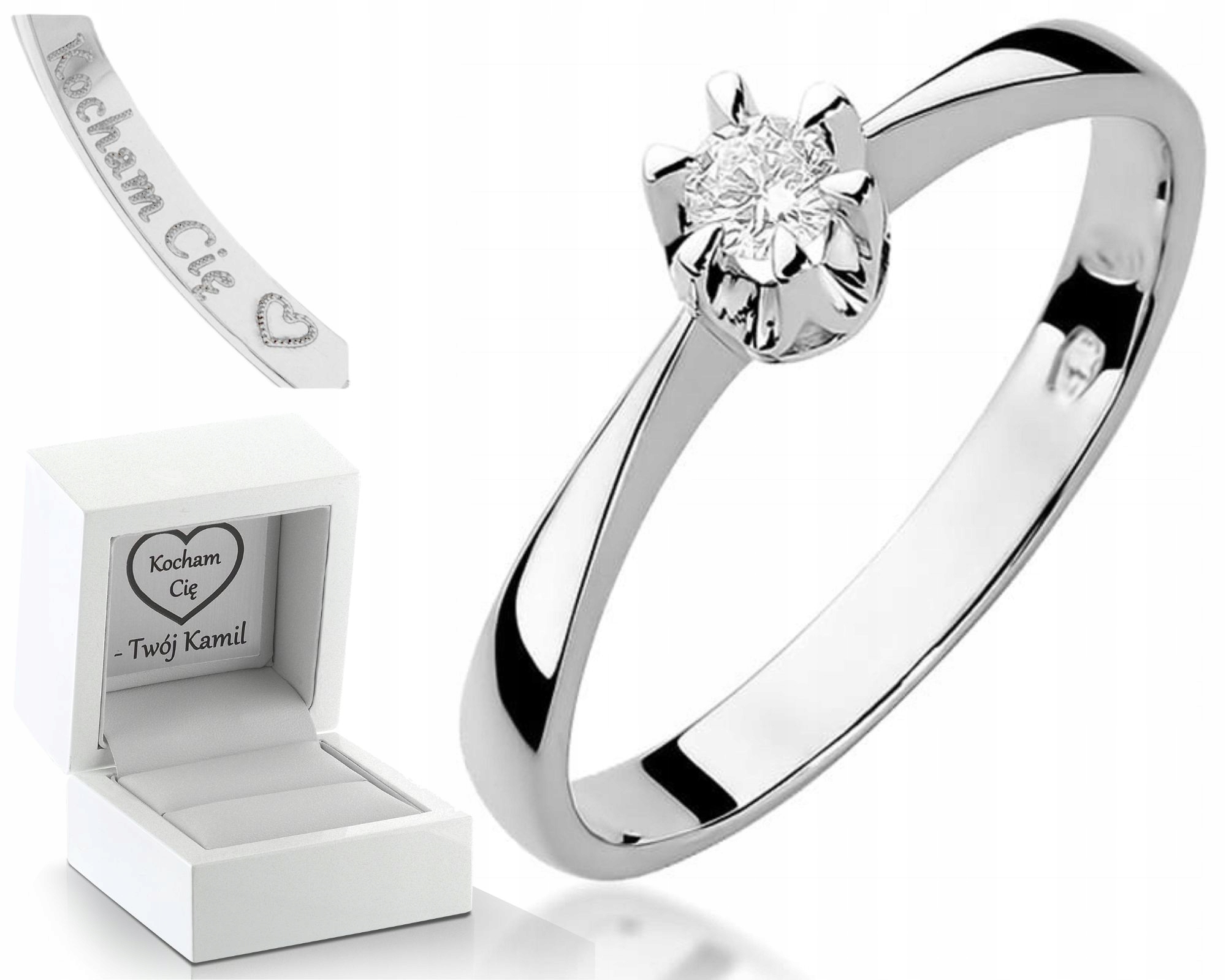 Zlatý Zásnubní Prsten Z Bílého Zlata S Prstýnek Gravírování Bonus , Dárek 585