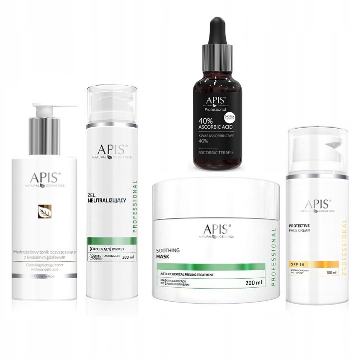 Kyselina askorbová 40% sada exfoliací Apis neutralizátor tonikum maska Spf