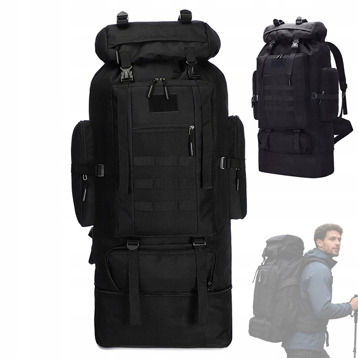 Plecak Turystyczny Trekkingowy Górski W Góry 70-100L Męski Damski Czarny