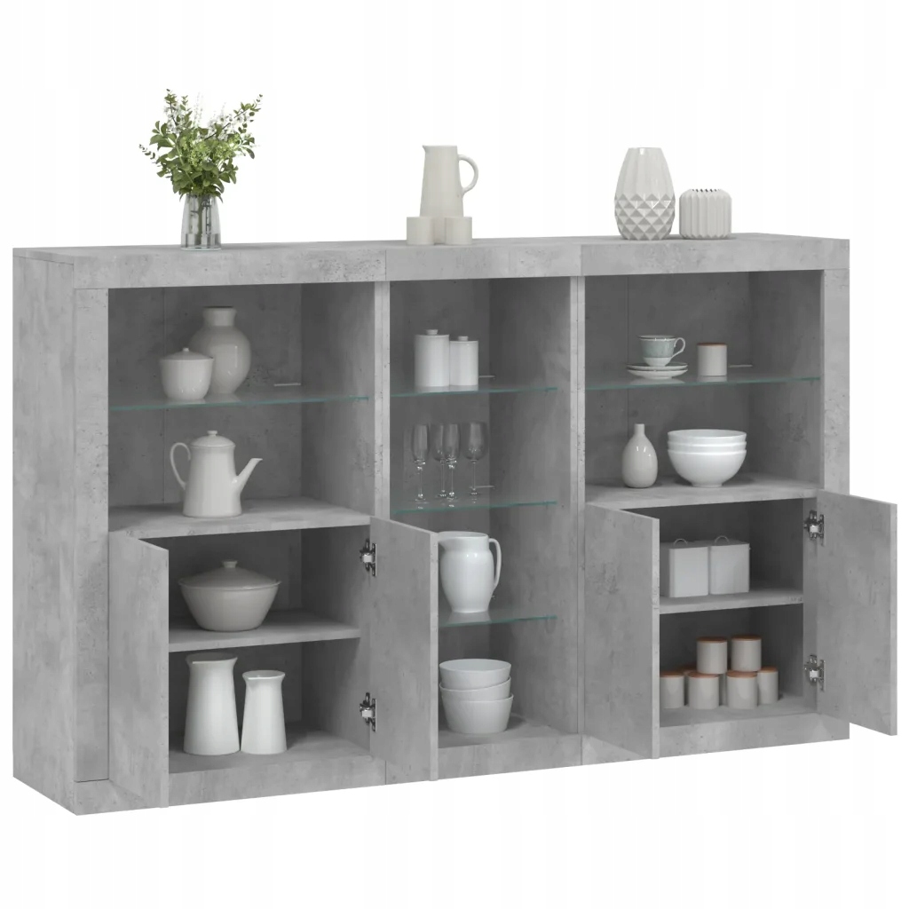 Příborník s Led osvětlením betonově šedý 162 x 37 x 100 cm Šedá 3209173