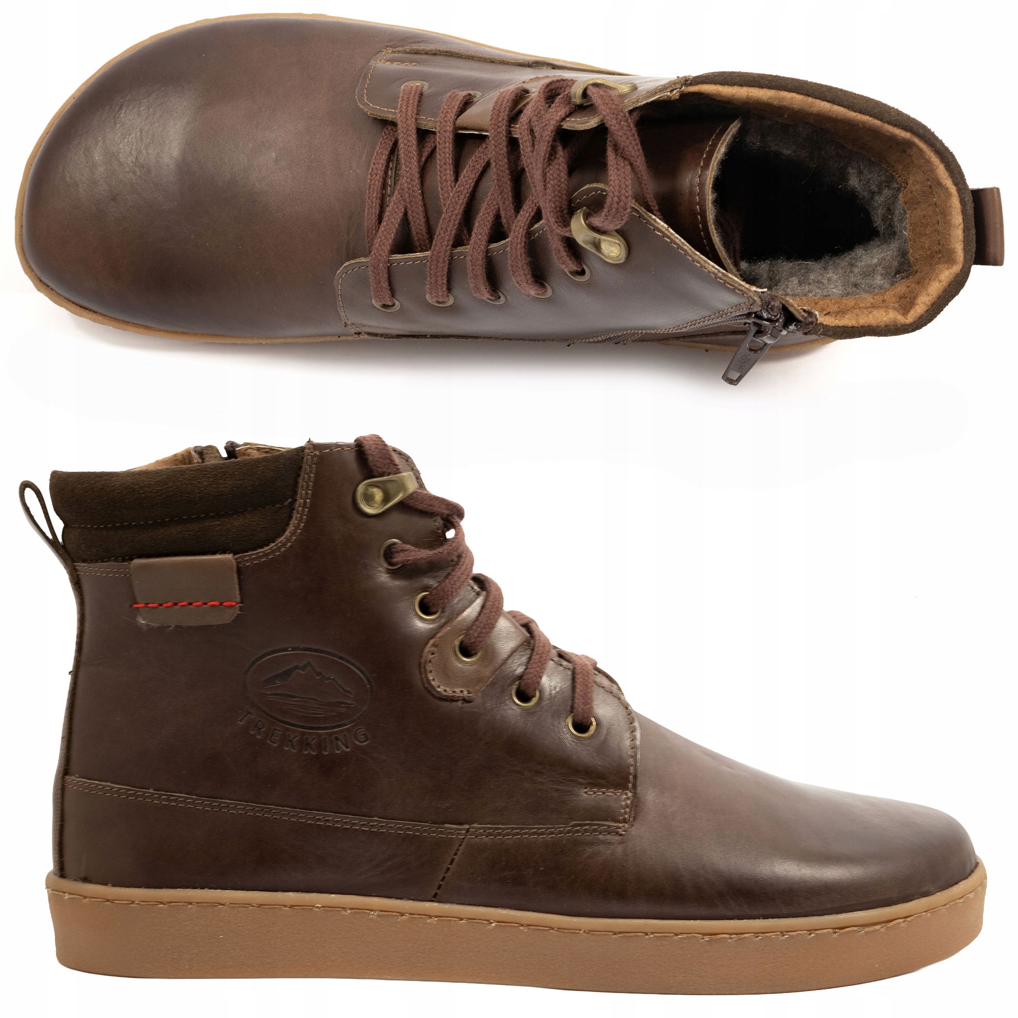 Pánské barefoot zimní kožené zateplené boty polské 755 tmavě hnědé 41