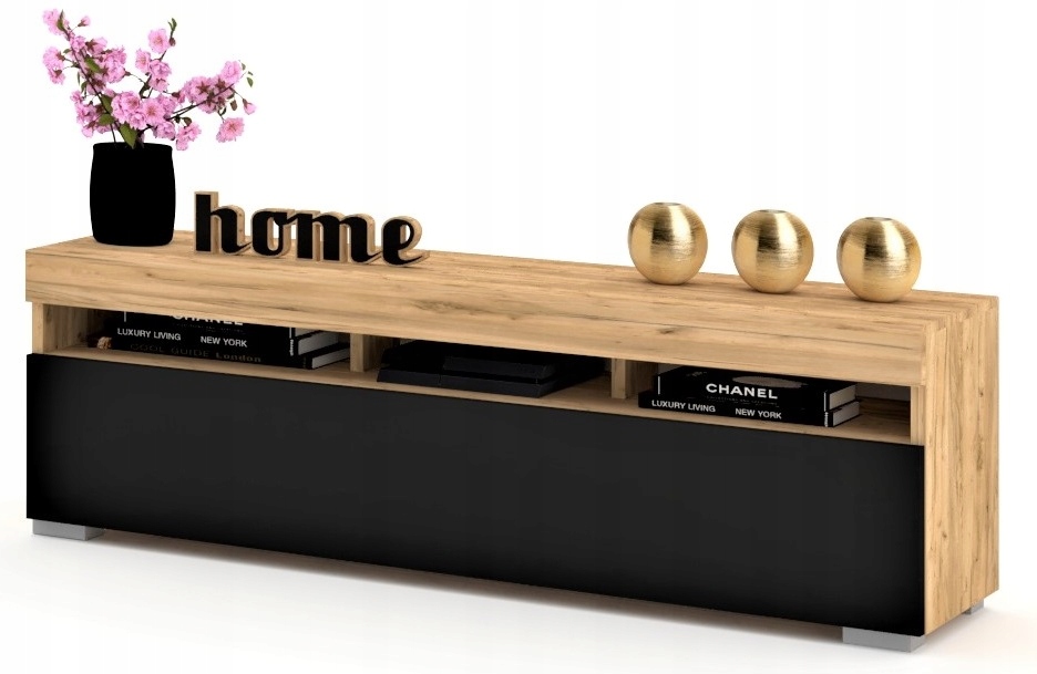 Szafka RTV Komoda Półka PLAY Dąb Craft Czarna 160