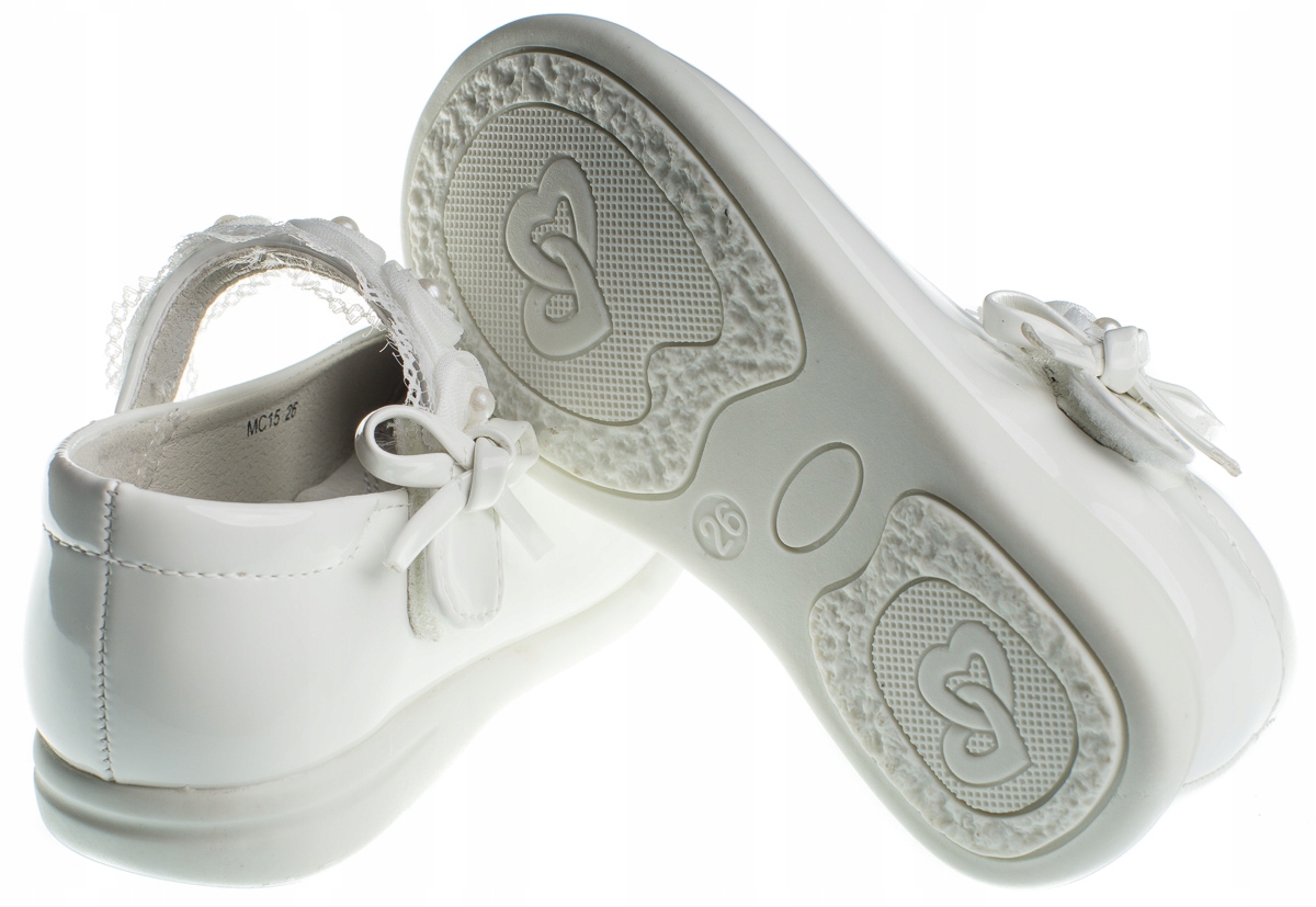 APAWWA BALERINY LAKIERKI BIAŁE DLA DZIEWCZYNKI DO KOMUNII DZIECIĘCE R.29 Kolor biały