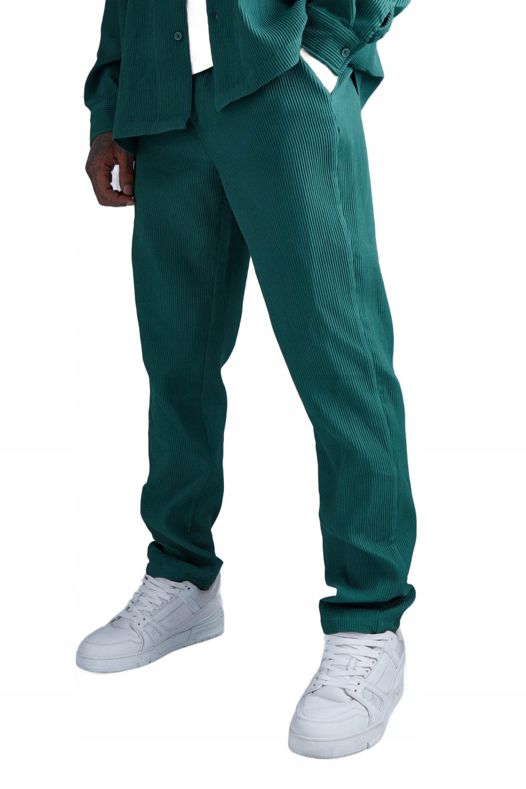 Boohooman Pánské Kalhoty Casual Jednoduché S Manžetou Zelené Manšestrové M Z3A